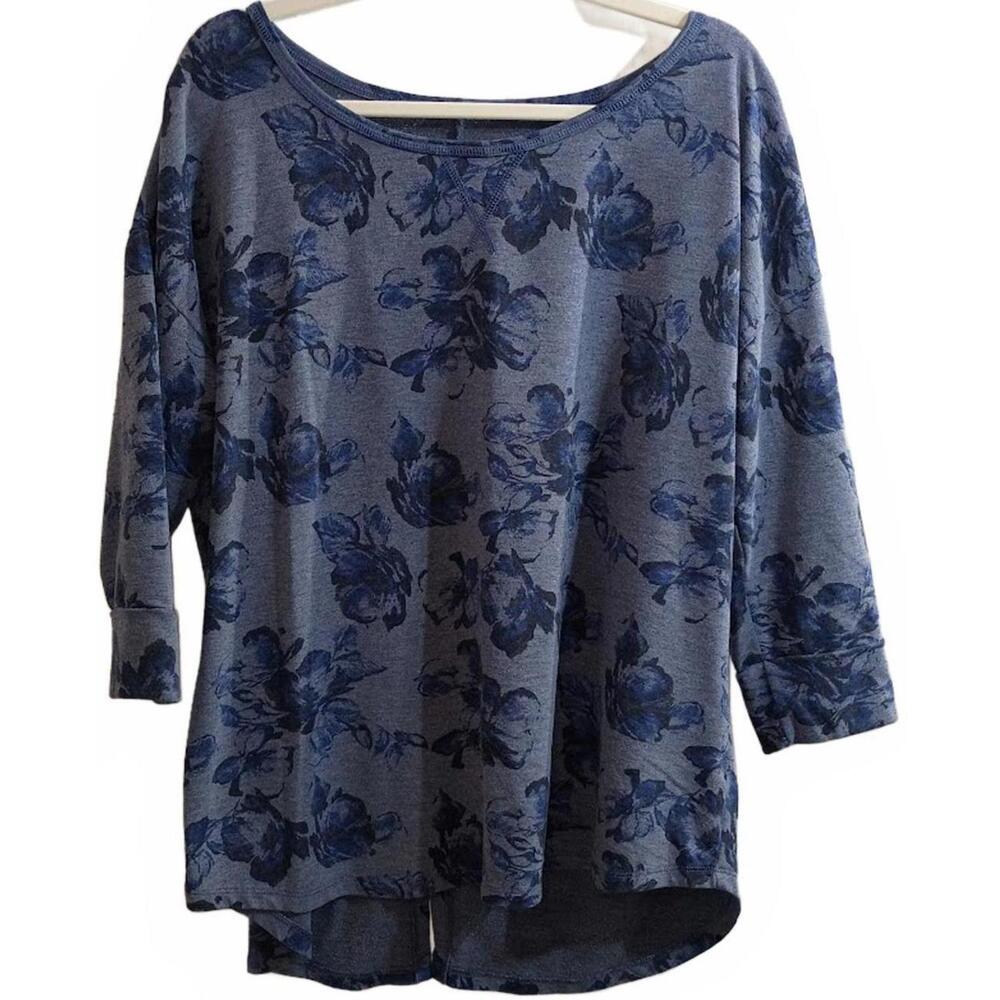 St. John's Bay Blue Floral Patterned Long Sleeve Top Size XXL